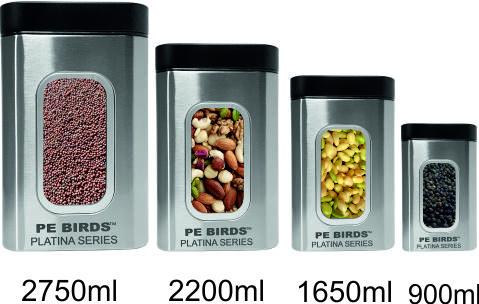 PE BIRDS Stainless Steel Square Storage Jar with window For Kitchen , 900 ml