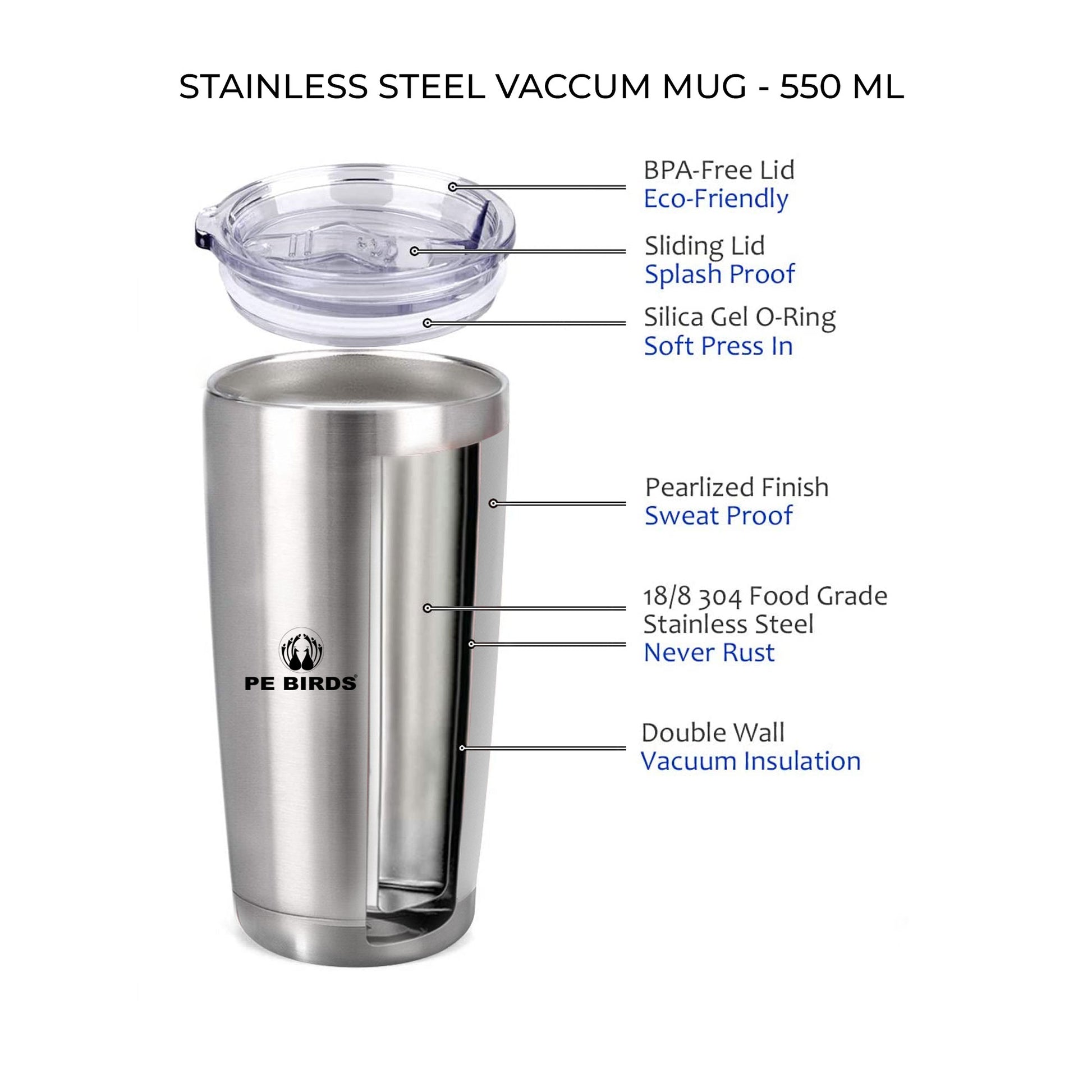 PE BIRDS Stainless Steel Vacuum Car Mug