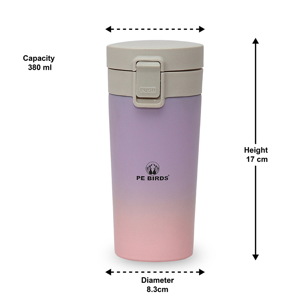PE BIRDS Stainless Steel Sipper cum Food Jar | Travel Mug |  Coffee Mug 380ml - pebirds-peacocks