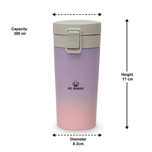 PE BIRDS Stainless Steel Sipper cum Food Jar | Travel Mug |  Coffee Mug 380ml - pebirds-peacocks