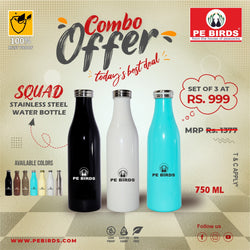 Squad Stainless Steel Water Bottle Pack of 3 750 ML