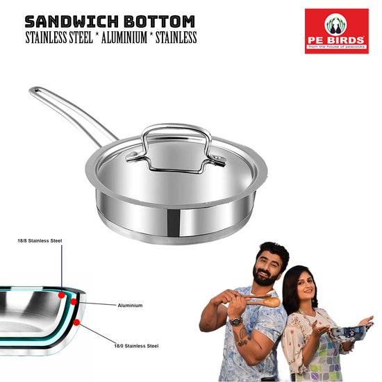 Frypan with Stainless Steel LID Sandwich Bottom