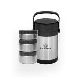 PE BIRDS Nutri Pack Vacuum Lunch Box, 2000 ml 3 SS Container + 3x Chopper + TOM water bottle 700ml FREE